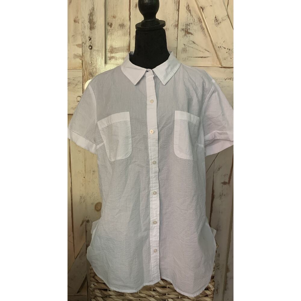 Nautica Jeans Co. Womens White Textured Button-Down Top Shirt Size XL